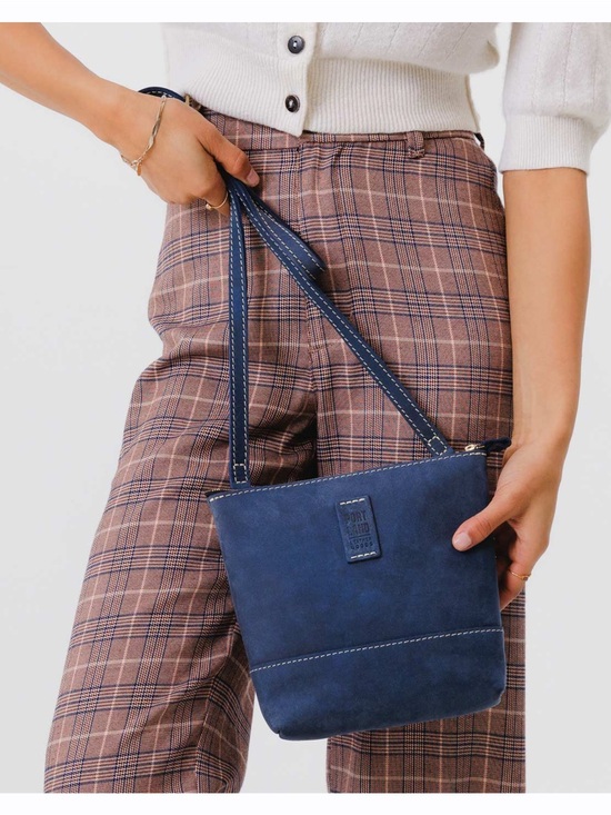 Portland Leather Handbags - Portland Leather Goods Festival Navy Blue Suede Crossbody Bag